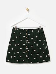 Oliver Bonas Green Corduroy Heart Embroidered Mini Skirt - Image 1 of 5