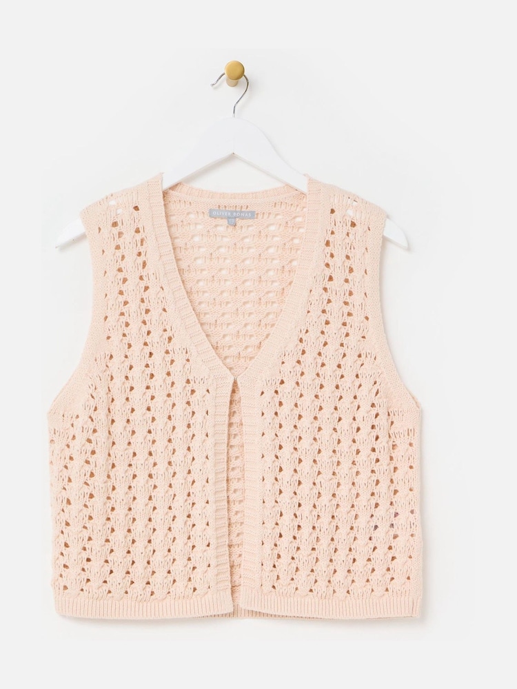 Oliver Bonas Pink V-Neck Knitted Waistcoat - Image 1 of 7