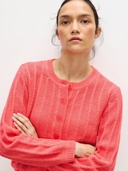 Oliver Bonas Pink Sparkle Crew Neck Knitted Cardigan - Image 1 of 8