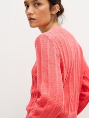Oliver Bonas Pink Sparkle Crew Neck Knitted Cardigan - Image 2 of 8