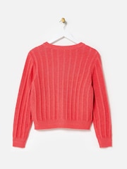 Oliver Bonas Pink Sparkle Crew Neck Knitted Cardigan - Image 4 of 8