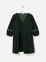 Oliver Bonas Green Corduroy Embroidered Sleeve V-Neck Mini Dress - Image 1 of 5