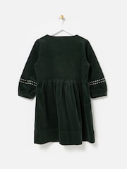 Oliver Bonas Green Corduroy Embroidered Sleeve V-Neck Mini Dress - Image 2 of 5