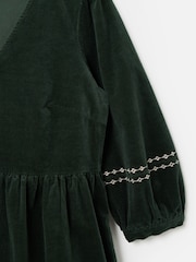 Oliver Bonas Green Corduroy Embroidered Sleeve V-Neck Mini Dress - Image 4 of 5