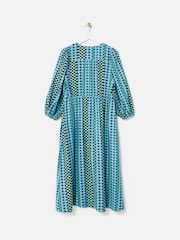 Oliver Bonas Blue Checked V-Neck Midi Dress - Image 2 of 5