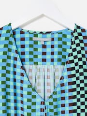 Oliver Bonas Blue Checked V-Neck Midi Dress - Image 3 of 5
