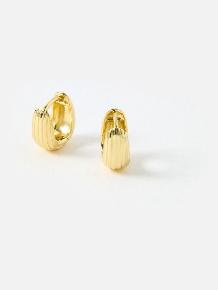 Oliver Bonas Gold Ciara Gold Plated Textured Huggie Earrings - Image 2 of 4 Oliver Bonas Gold Ciara Gold Plated Textured Huggie Earrings - Image 2 of 4