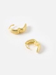 Oliver Bonas Gold Ciara Gold Plated Textured Huggie Earrings - Image 3 of 4