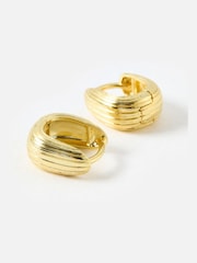 Oliver Bonas Gold Ciara Gold Plated Textured Huggie Earrings - Image 4 of 4