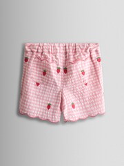 JoJo Maman Bébé Pink Strawberry Scallop Hem Embroidered Shorts - Image 2 of 4