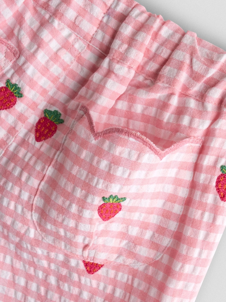 JoJo Maman Bébé Pink Strawberry Scallop Hem Embroidered Shorts - Image 4 of 4