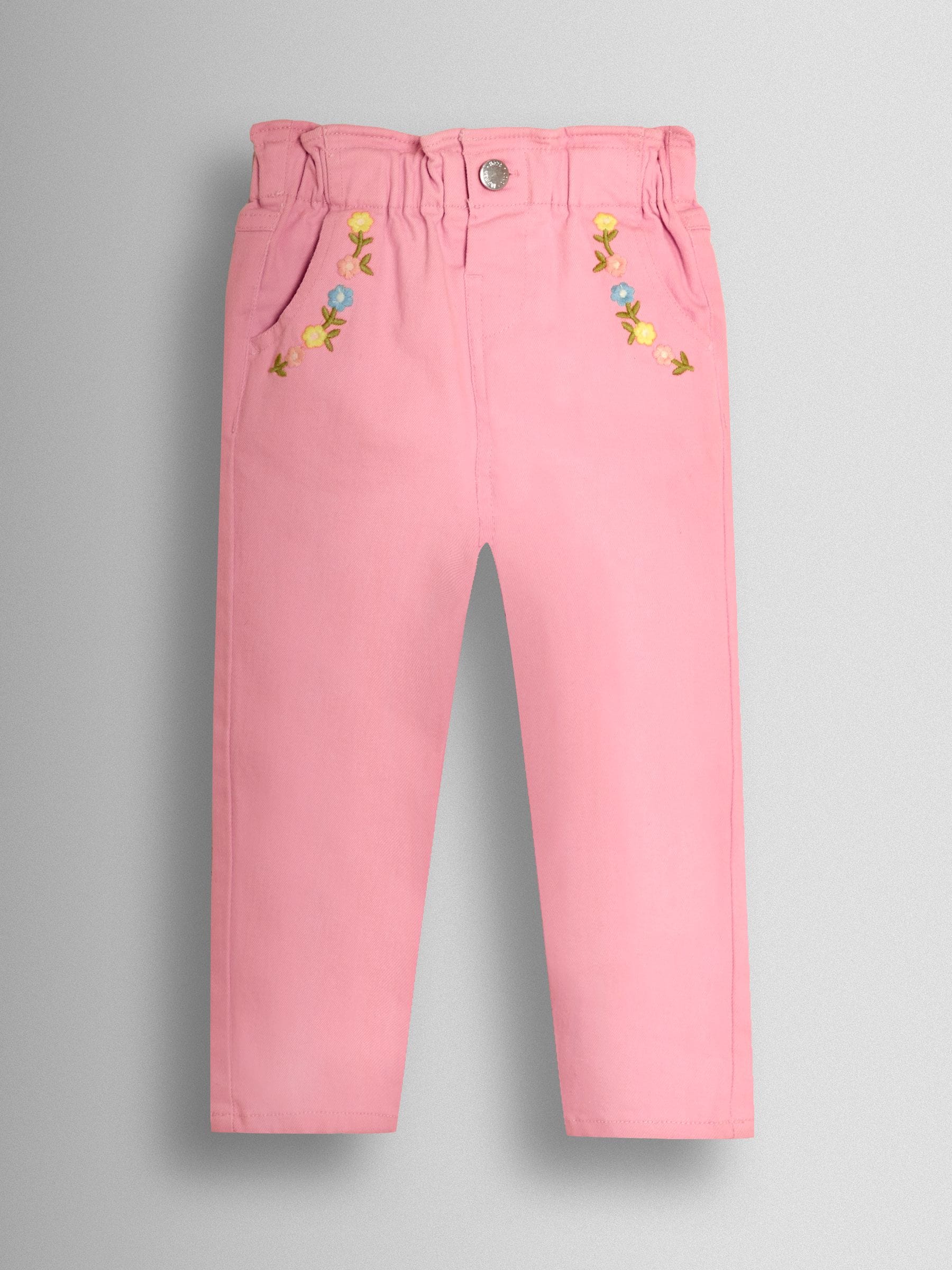 Jojo Maman Bébé Pink Floral Embroidered Twill Trousers