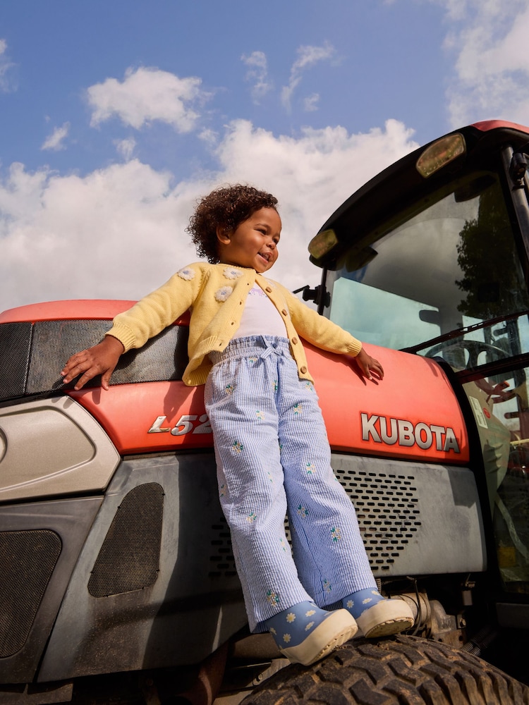 JoJo Maman Bébé Embroidered Seersucker Trousers - Imaginea 1 din 5