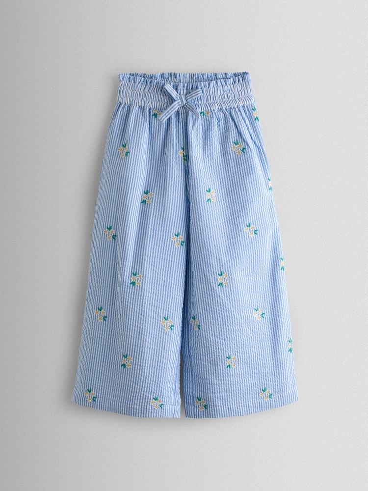 JoJo Maman Bébé Embroidered Seersucker Trousers - Imaginea 2 din 5