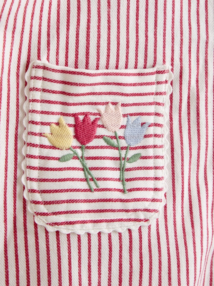 JoJo Maman Bébé Red Floral Embroidered Stripe Dungaree - Image 3 of 3