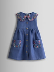 JoJo Maman Bébé Blue Collared Sleeveless Button Through Dress - Image 1 of 3