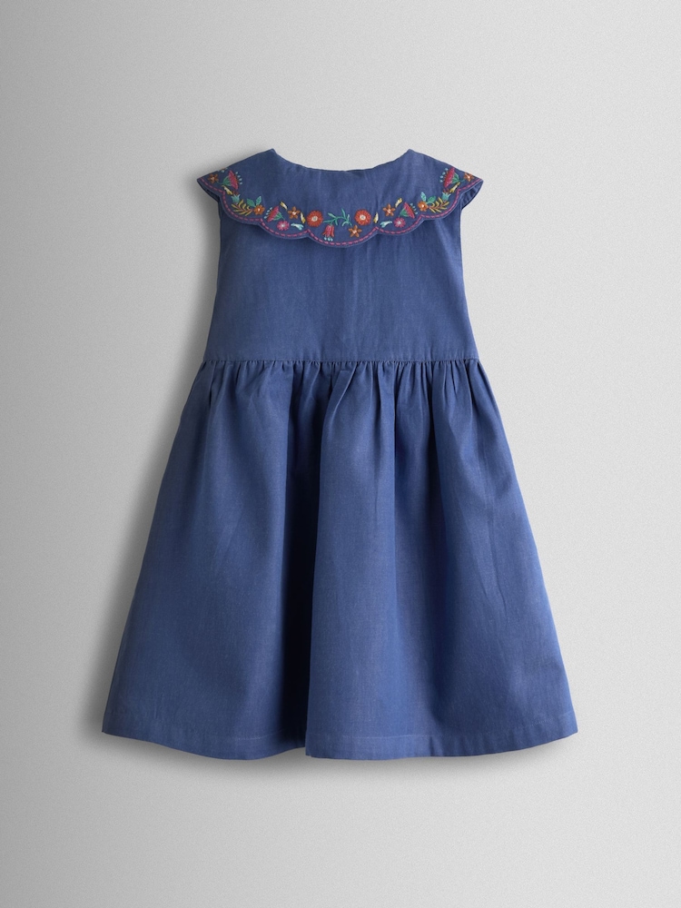 JoJo Maman Bébé Blue Collared Sleeveless Button Through Dress - Image 2 of 3 JoJo Maman Bébé Blue Collared Sleeveless Button Through Dress - Image 2 of 3