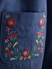 JoJo Maman Bébé Blue Collared Sleeveless Button Through Dress - Image 3 of 3