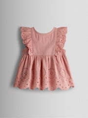 JoJo Maman Bébé Pink Broderie Dress, Bloomers & Headband Set - Image 2 of 7