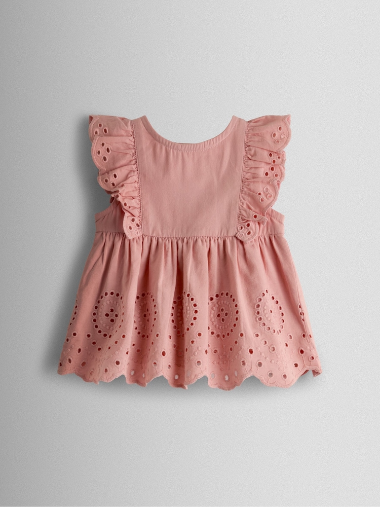JoJo Maman Bébé Pink Broderie Dress, Bloomers & Headband Set - Image 2 of 7