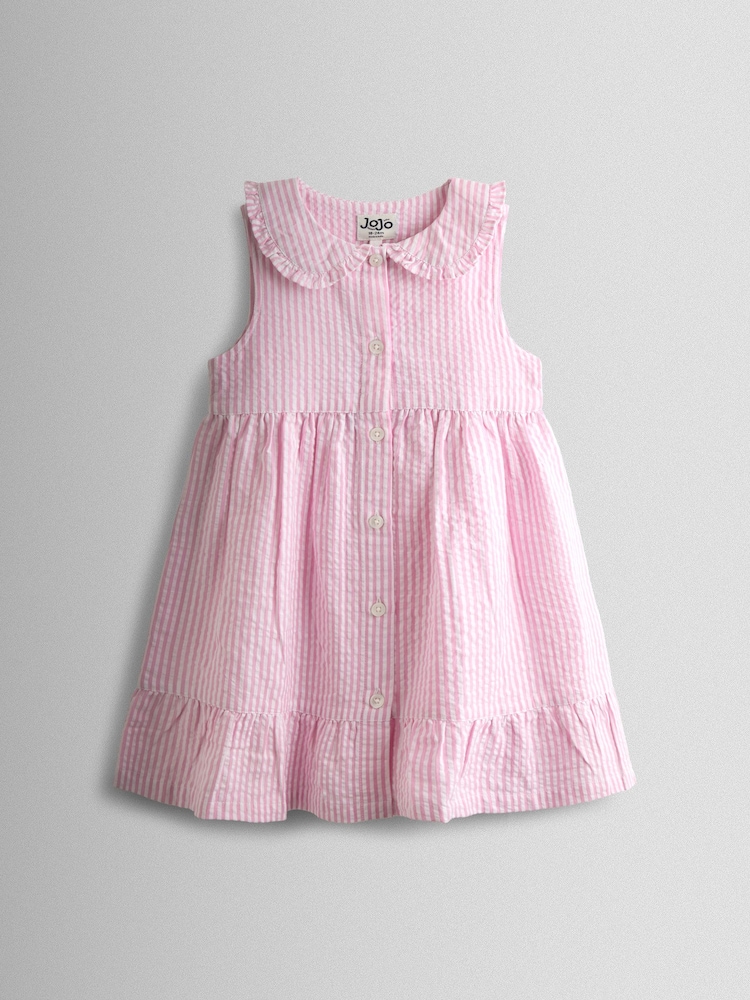 JoJo Maman Bébé Pink Collared Sleeveless Button Through Dress - Image 1 of 4 JoJo Maman Bébé Pink Collared Sleeveless Button Through Dress - Image 1 of 4