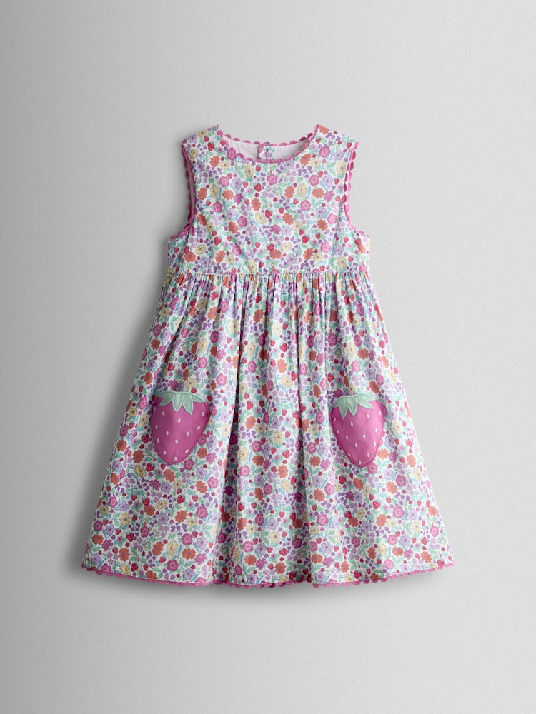 JoJo Maman Bébé Pink Appliqué Pocket Sleeveless Dress - Image 1 of 4