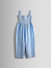JoJo Maman Bébé Blue Stripe Daisy Smocked Bodice Strappy Jumpsuit - Image 2 of 4
