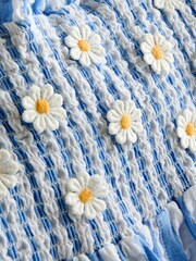 JoJo Maman Bébé Blue Stripe Daisy Smocked Bodice Strappy Jumpsuit - Image 3 of 4