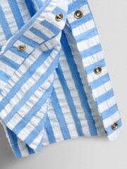 JoJo Maman Bébé Blue Stripe Daisy Smocked Bodice Strappy Jumpsuit - Image 4 of 4