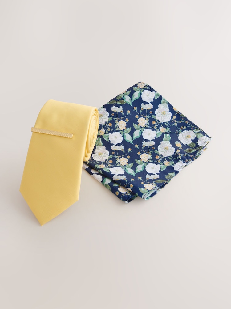 Yellow/Blue Tie and Pocket Square Set - Image 1 of 4