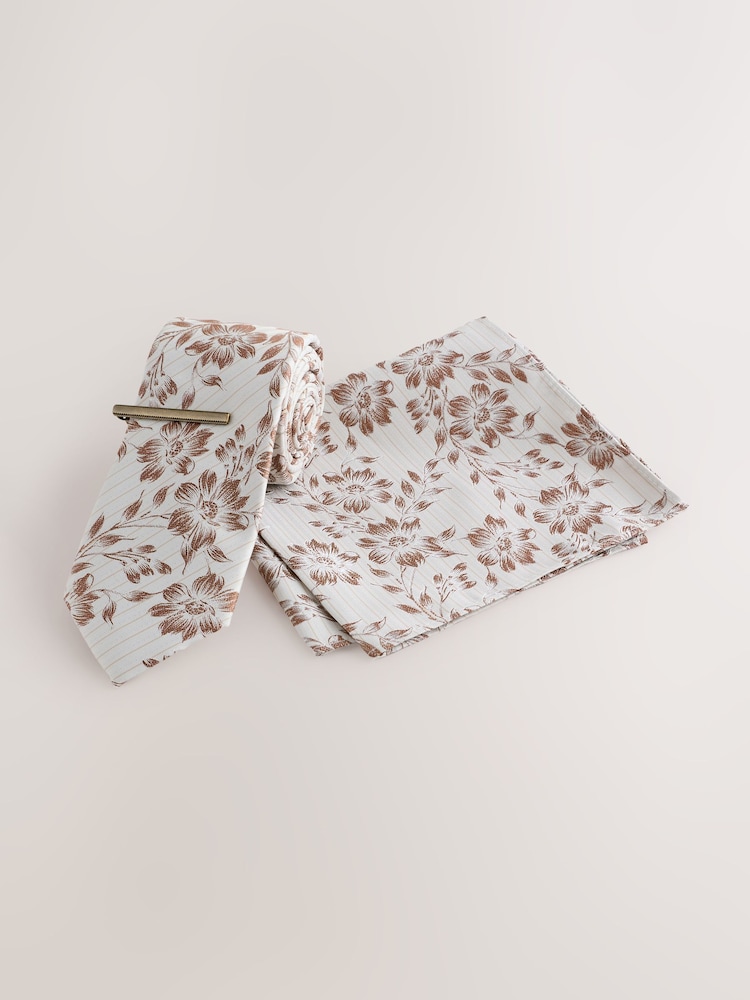 Neutral Tie and Pocket Square Set - Image 1 of 4