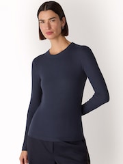 Whistles Blue Essential Ribbed Crew T-Shirt - Image 1 of 5