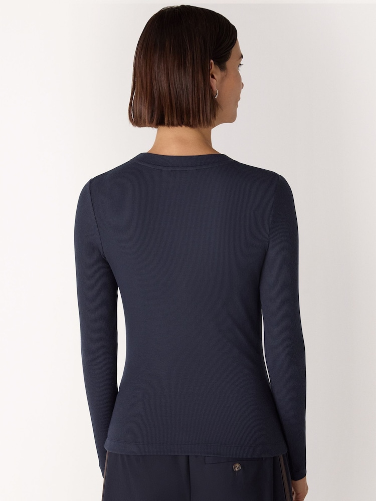 Whistles Blue Essential Ribbed Crew T-Shirt - Image 2 of 5