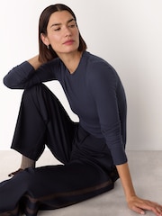 Whistles Blue Essential Ribbed Crew T-Shirt - Image 4 of 5