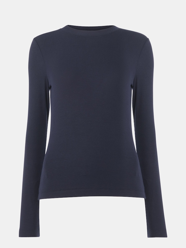 Whistles Blue Essential Ribbed Crew T-Shirt - Image 5 of 5