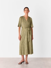 Whistles Green Petite Leopard Viscose Midi Dress - Image 1 of 5