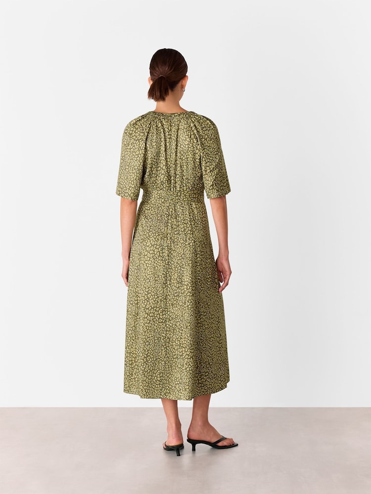 Whistles Green Petite Leopard Viscose Midi Dress - Image 2 of 5