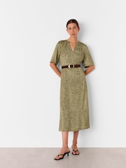 Whistles Green Petite Leopard Viscose Midi Dress - Image 3 of 5