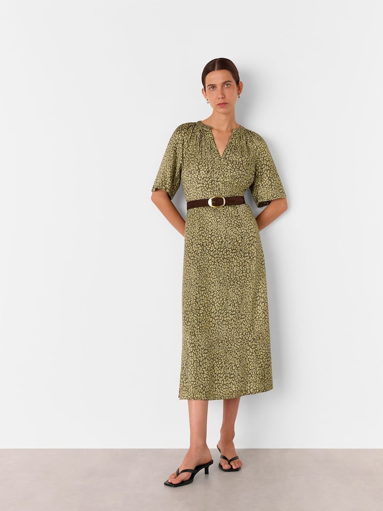 whistles green leopard dress Whistles Misty Leopard Print Midi Dress, Green/Multi