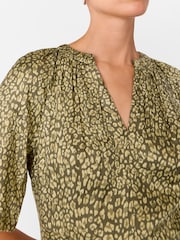 Whistles Green Petite Leopard Viscose Midi Dress - Image 4 of 5