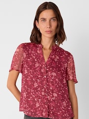 Whistles Red Ditsy Floral V-Neck Blouse - Image 1 of 4