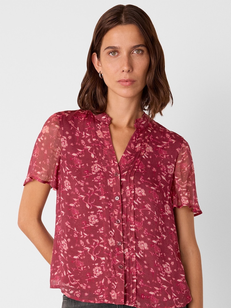 Whistles Red Ditsy Floral V-Neck Blouse - Image 1 of 4