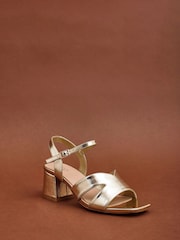Linzi Gold Empire Wide Fit Link Detail Heeled Sandals - Image 1 of 6