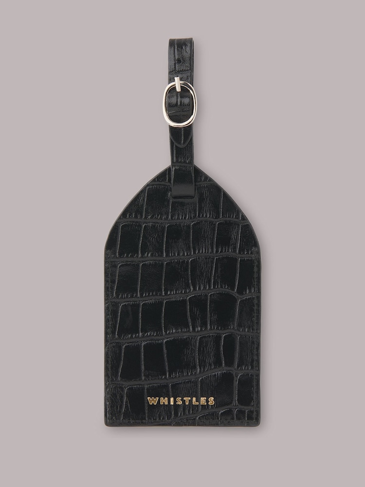 Whistles Black Shiny Croc Effect Luggage Tag Purse - Image 1 of 4