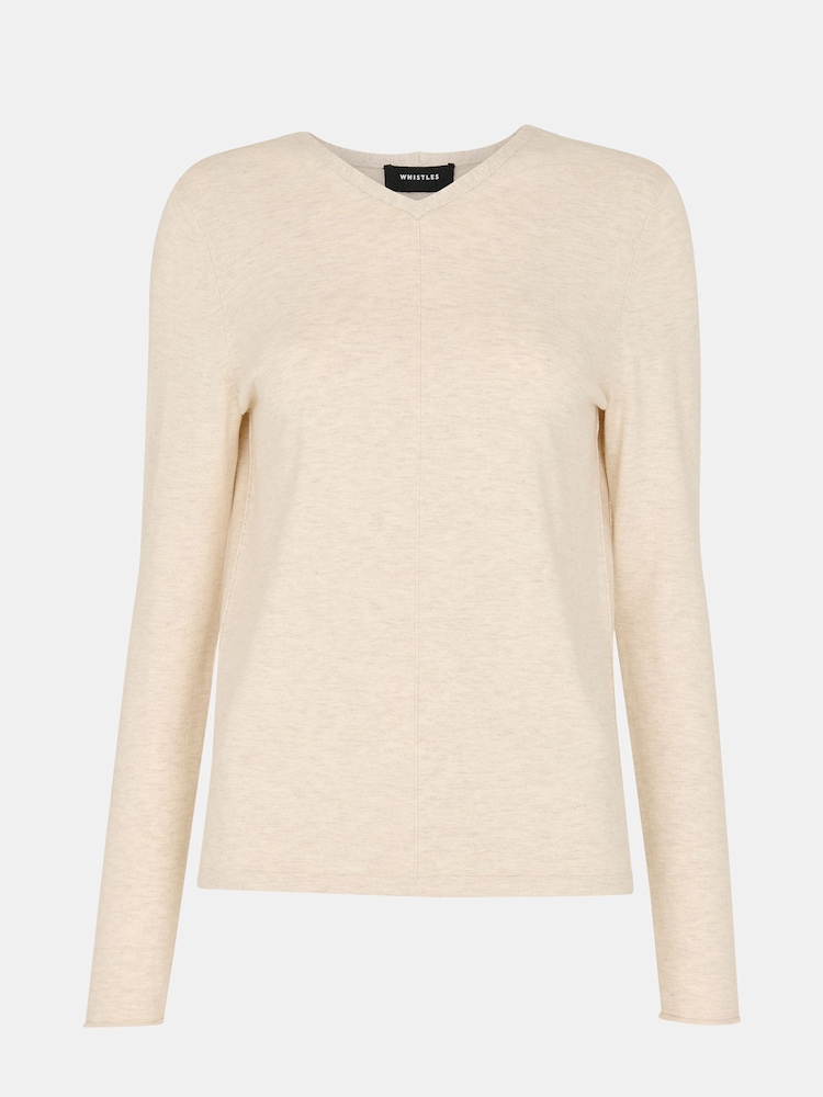 Whistles Cream Mila V-Neck Knit Jumper - Image 5 of 5