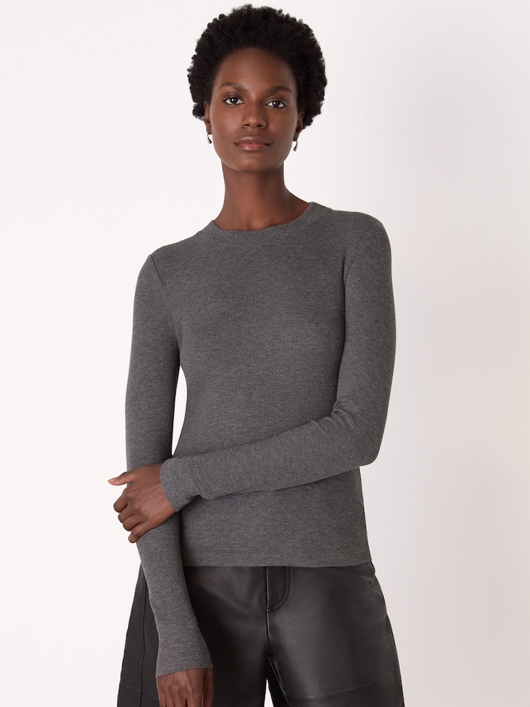 Whistles Grey Essential Ribbed Crew T-Shirt - Image 1 of 5
