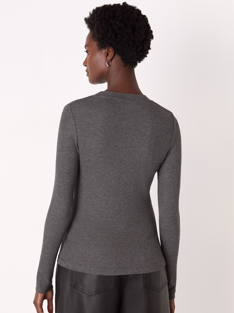 Whistles Grey Essential Ribbed Crew T-Shirt - Image 2 of 5