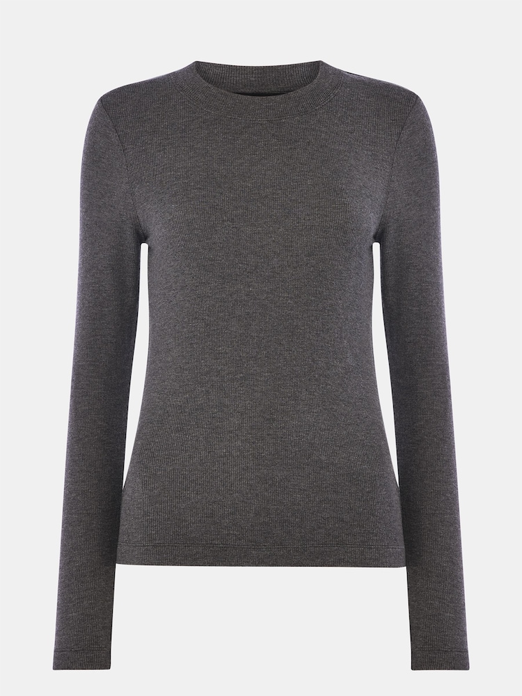 Whistles Grey Essential Ribbed Crew T-Shirt - Image 5 of 5