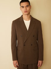 بني - Relaxed Fit Double Breasted Seersucker Texture Suit Jacket - Image 1 of 17
