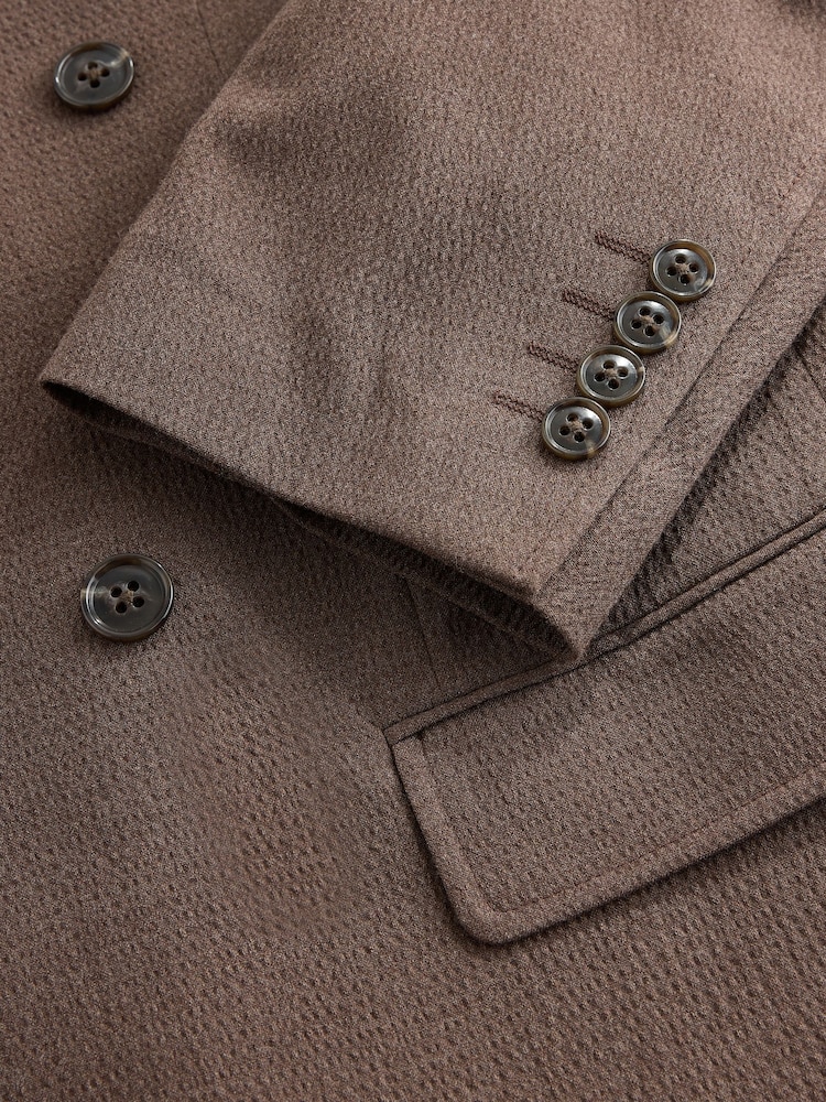 بني - Relaxed Fit Double Breasted Seersucker Texture Suit Jacket - Image 17 of 17